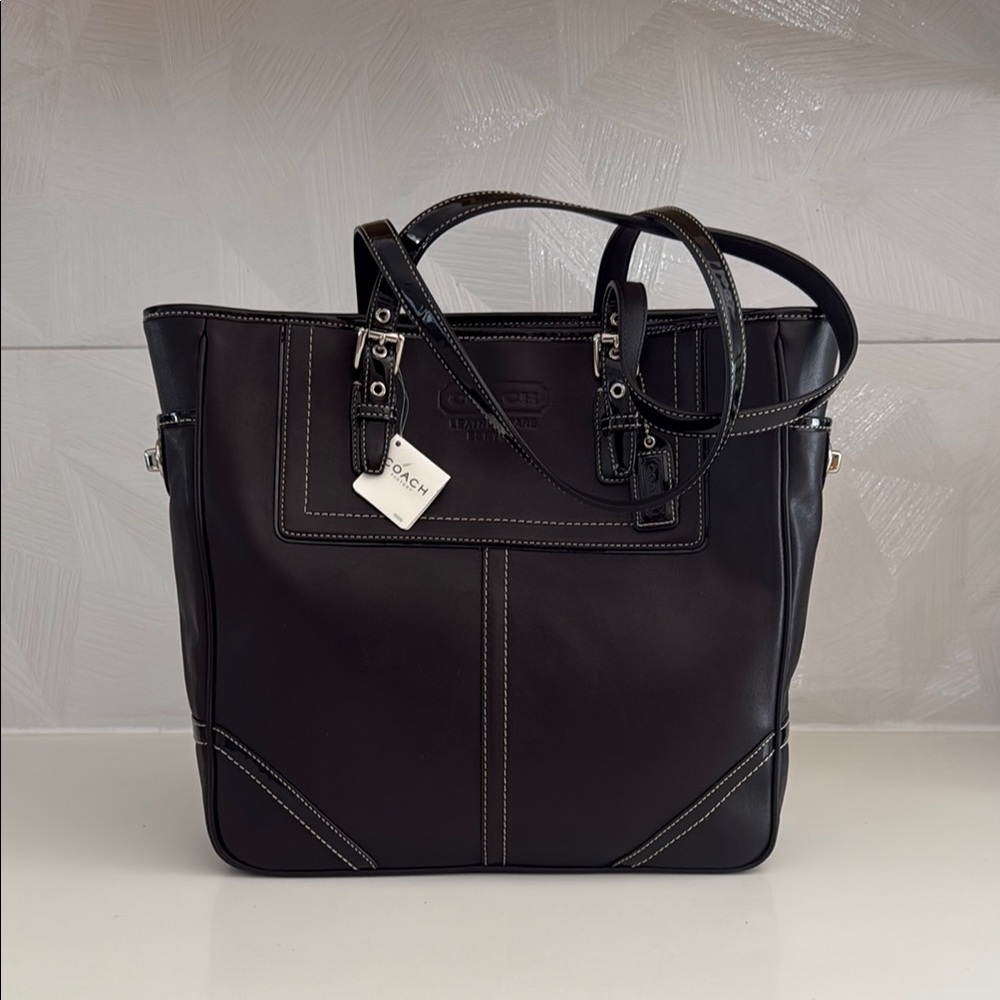Coach Black Leather Book Tote Bag (NEW)